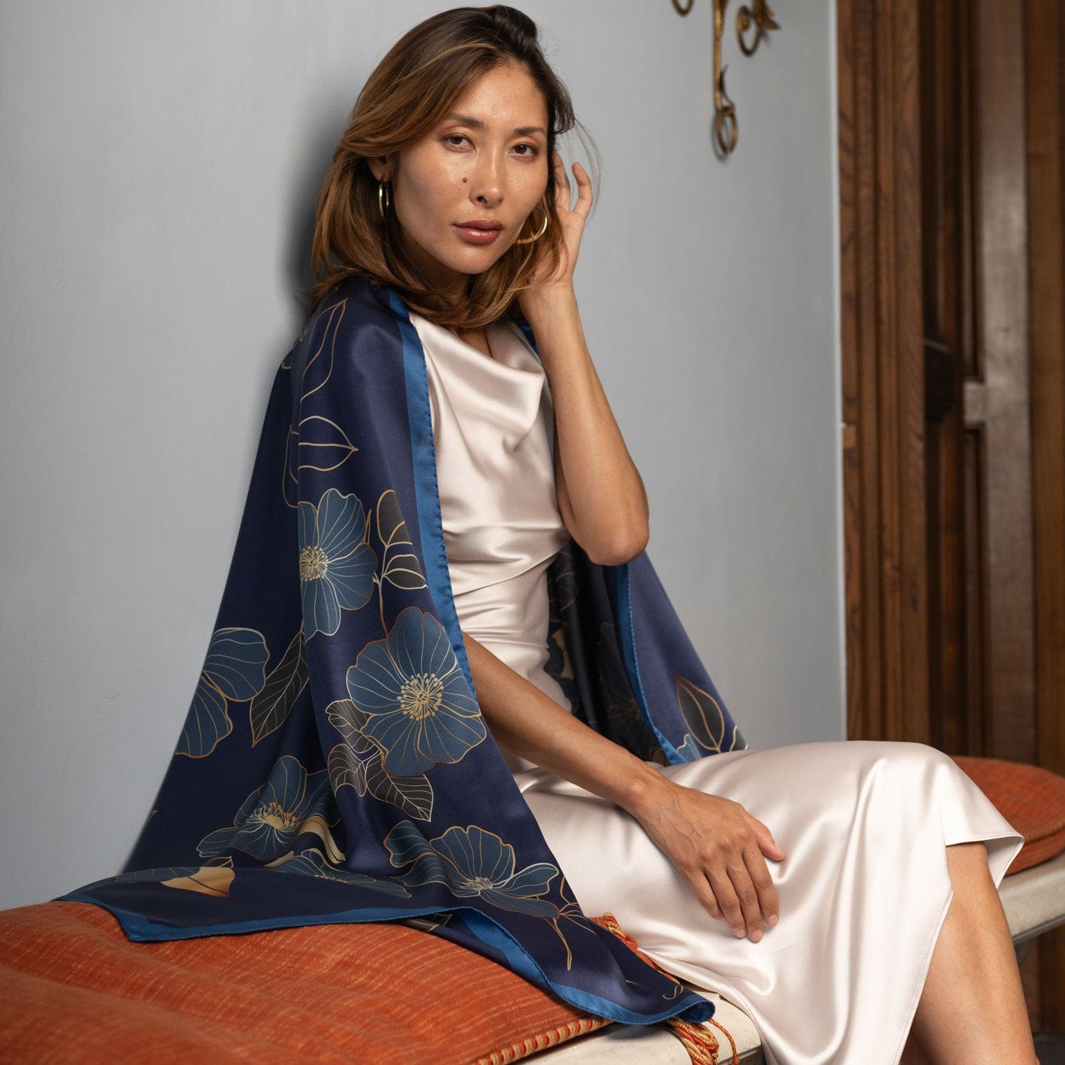 Laura - Silk Scarf Shawl - Navy - My Men's Shop