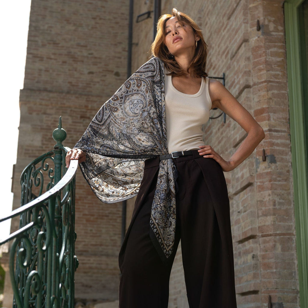 Helena - Silk Scarf Shawl - Brown and Blue - My Men's Shop