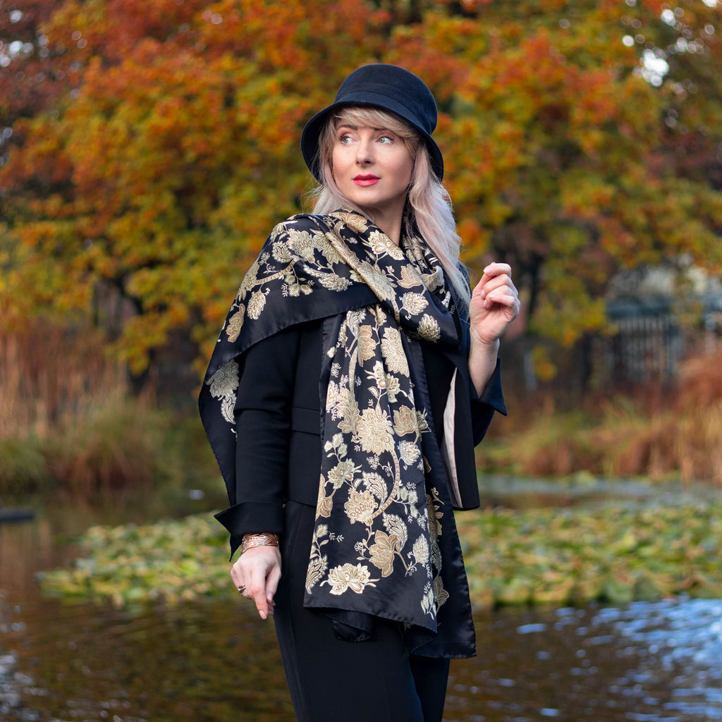 Esmeralda - Silk Scarf Shawl - Black & Gold - My Men's Shop